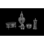 Small Collection of Assorted Sterling Silver Pieces, comprising pepper pots, a lidded trinket dish,