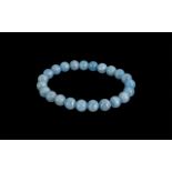 Aquamarine Bead Bracelet, round beads of opaque aquamarine, the blue variety of beryl, where the