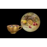 Royal Worcester Signed and Hand Painted Small Cup and Saucer ' Fruits ' Stillife. Signed H.