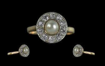 Antique Period Good Quality 18ct Gold Diamond and Pearl Set Dress Ring, marked 18ct to the shank,