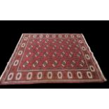 Rich Full Pile Turkmann Double Knot Carpet, traditional Bukari design, measures 290 x 220.