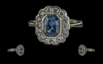 Ladies Excellent and Attractive Aquamarine and Diamond Set Dress Ring. Full Hallmark to Interior