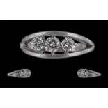 18ct Ladies White Gold 3 Stone Diamond Set Ring. Full Hallmark to interior of shank. The 3 round