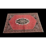 Washed Red Ground Persian Hamadan Village Rug, central medallion with a red field. Measures 230 x