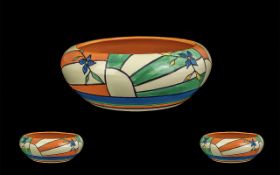 Clarice Cliff 1930s Hand Painted Inverted Bowl, 'Fantasque' range, 'Sun Ray Leaves' design, script