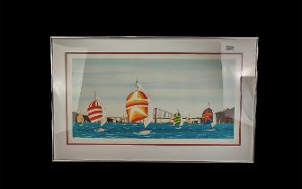 Large 1980's Fanch Litho Reproduction Print, limited edition No, 177/200. Depicts sailing boats in