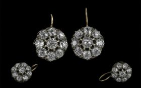 Antique Period Attractive and Superb 18ct Gold Diamond Set Pair of Earrings, marked for 18ct, each