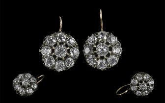 Antique Period Attractive and Superb 18ct Gold Diamond Set Pair of Earrings, marked for 18ct, each