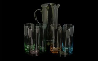 Tall Glass Handled Jug and Six Glasses ( Various Colours )