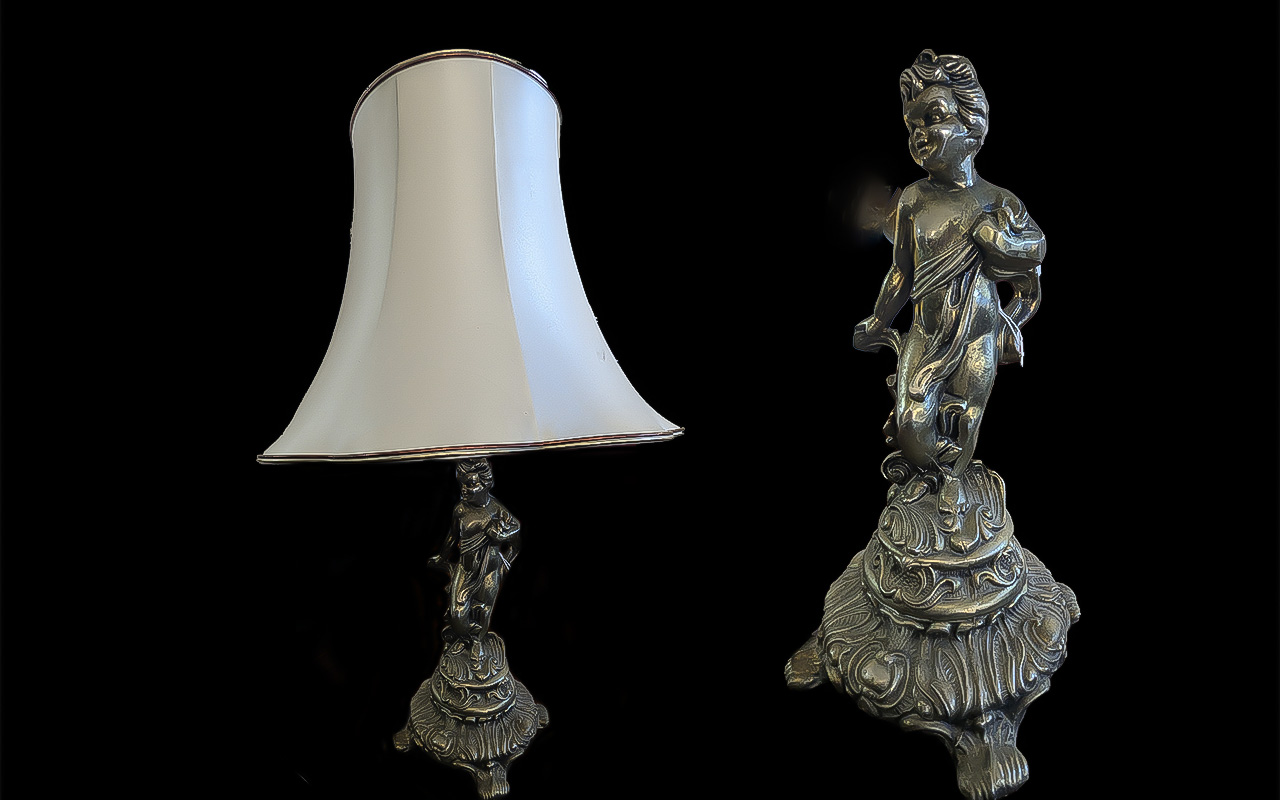Standard Lamp circa 1960's, with an onyx and brass decorative base and fitted cream silk shade, - Image 2 of 2
