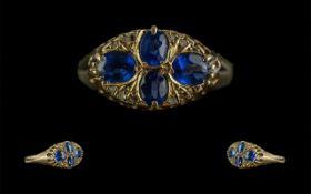 Edwardian Period ( 1902 - 1910 ) Superb 18ct Gold Sapphire and Diamond Set Ring, Gallery Setting,