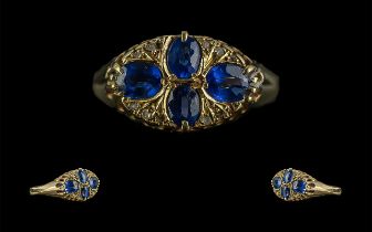 Edwardian Period ( 1902 - 1910 ) Superb 18ct Gold Sapphire and Diamond Set Ring, Gallery Setting,