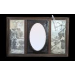 Vintage Mahogany Over Mantle Mirror, with etchings of traditional ladies on either side of the