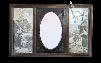 Vintage Mahogany Over Mantle Mirror, with etchings of traditional ladies on either side of the