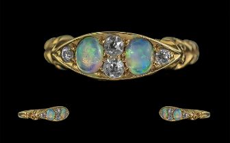 Antique Period Exquisite 18ct Gold Opal and Diamond Set Ring of Pleasing Design / Form. Full