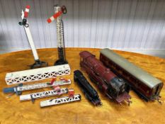 Tin Plate Railway Interest, to include a clockwork engine The Royal Scot, carriage, and signals.