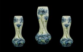 William Moorcroft Signed Florian Ware Vase ' Cornflower ' Design on White Ground,