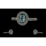 18ct Gold - Attractive Aquamarine and Diamond Set Dress Ring. Full Hallmark to Interior of Shank.