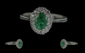 18ct White Gold Oval Emerald and Round B