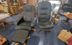 Black Leather Armchair & Matching Footst