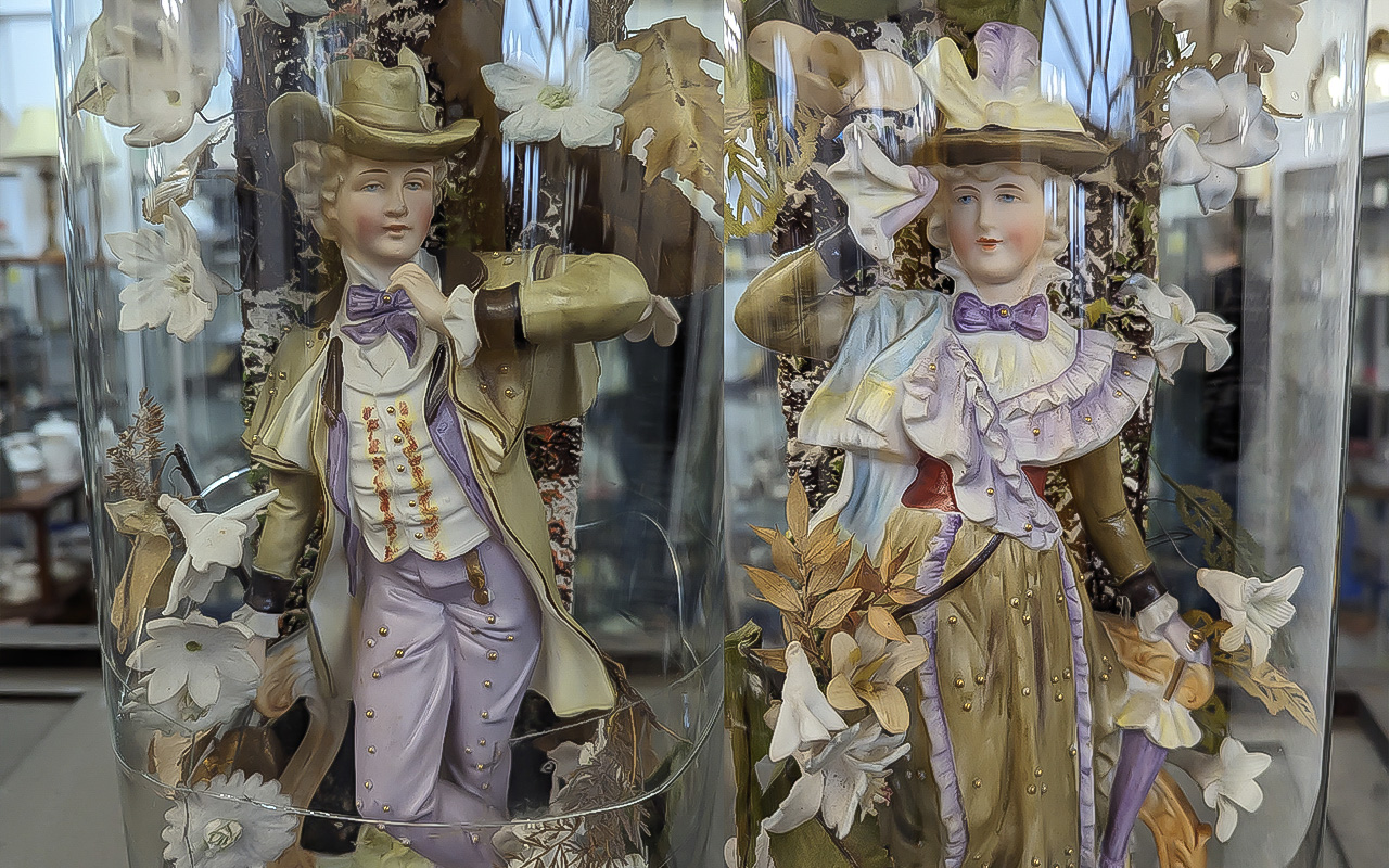 Pair of Victorian Bisque Figures inside - Image 2 of 4