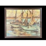 Impressionist Harbour Scene with Boats,