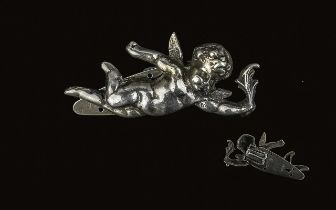 Cast Silver Cherub Brooch, depicting a P