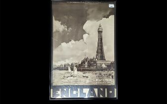 Blackpool Black and White Print of The Tower, Promenade and Sea. By J. Dixon Scott, Titled '
