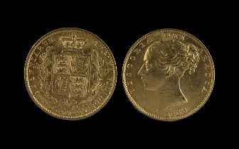 Queen Victoria 22ct Gold Young Head - Shield Back Full Sovereign, date 1856, nicks, cleaned - Very