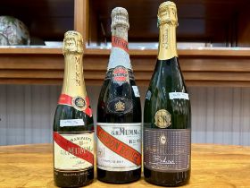 Three Bottles of Champagne, comprising Mumm & Co. Cordon Rouge, Cremant de Bordeaux, and 375ml