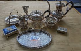 Collection of Silver Plated Items, to include hand chased coffee pot and tea pot with acorn