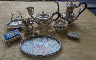 Collection of Silver Plated Items, to include hand chased coffee pot and tea pot with acorn