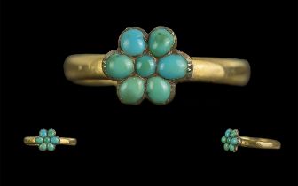Antique Period Ladies - Excellent 22ct Gold Turquoise Stone Set Cluster Ring. Full Hallmark for