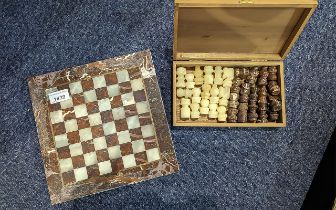 Marble Chess Set, complete, measures approx. 10'' x 10''.