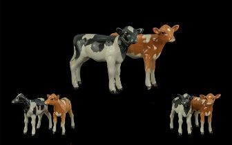 Beswick - Hand Painted Pair of Farm Animal Figures - Two Calf's. Comprises 1/ Guernsey Calf, Model