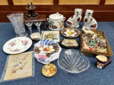 Box of Miscellaneous Items, to include a pair of Staffordshire dogs, a glass vase, two broken