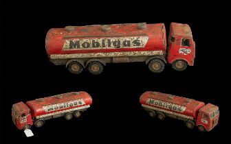 Vintage Metal Mobilgas Truck, 1950's, makes an engine noise when pushed along, 15'' long x 4'' high,