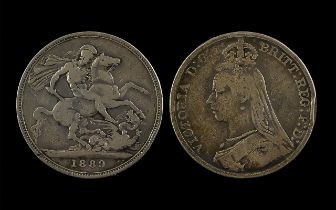 Coin Interest - Great Britain, 1889 Crown, Victoria Jubilee Bust, on the reverse St George and