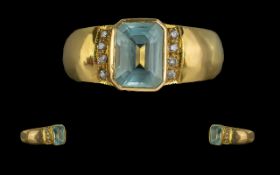 Ladies Excellent Quality 18ct Gold Aquamarine and Diamond Set Dress Ring, tests as high ct gold,