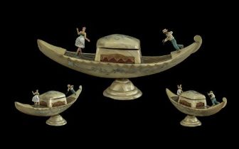 Novelty Musical Jewellery Box in the Form of a Gondola, with a gondolier and a lady, the centre a
