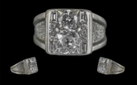 18ct White Gold - Excellent Diamond Set Dress Ring. Marked 750 to Shank. The Two Central Old