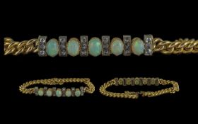 Antique Period - Excellent 15ct Gold Opal and Diamond Set Bracelet. c.1900. The 5 Well Matched