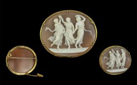 Victorian Period 1837 - 1901 Excellent Quality 9ct Gold Mounted Shell Cameo, Depicting the 3