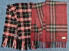 Two Burberry Checked Scarves, genuine articles from Burberry's own store, with labels. Black and red