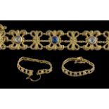 Ladies Attractive and Ornate 14ct Gold Diamond and Sapphire Set Bracelet, marked 14ct, of