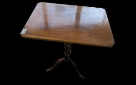 Mahogany Tilt Side Table. Rectangular top, turned supports, tripod base. Table top 20'' x 15''.