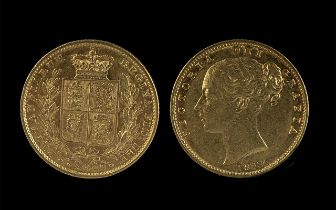 Queen Victoria 22ct Gold Young Head - Shield Back Full Sovereign, date 1853, with surface marks