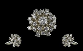 Ladies - Excellent Quality 18ct White Gold Diamond Set Cluster Ring, Flower head Design. Full