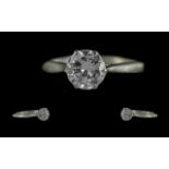 18ct White Gold - Attractive Single Stone Diamond Set Ring. Marked 18ct to Shank. The Round