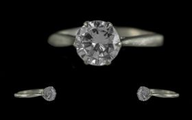 18ct White Gold - Attractive Single Stone Diamond Set Ring. Marked 18ct to Shank. The Round